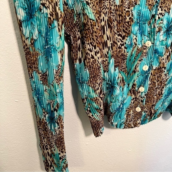 Vintage Great Cavalier by St. Paul Reversible Blouse Teal Floral Animal Print - Picture 5 of 12